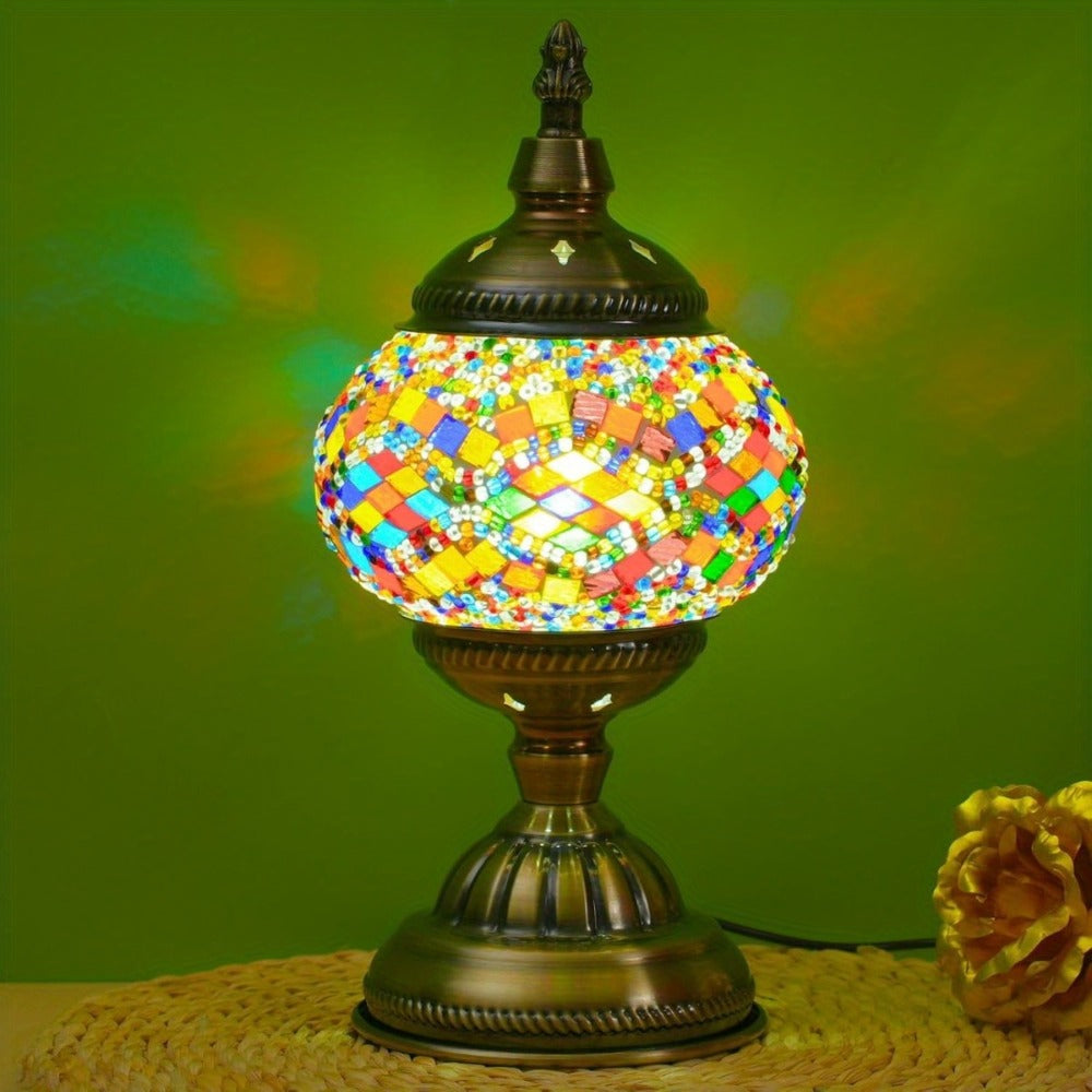 Mosaic Table Lamp Handcrafted Turkish Glass Bedside Lamp 3-Color Dimmable with Metal Base Bulb Included - product image