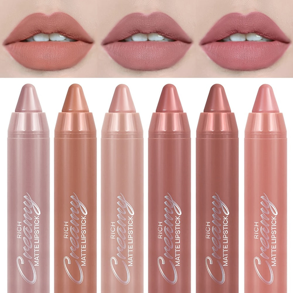 Waterproof Matte Lipstick Pen Set 6PCS with Lip Liner – Long-Lasting Non-Transfer Crayon Formula, Velvety Matte Finish in Nude & Red Shades, Contour Lip Tint Makeup for Women All S - product image