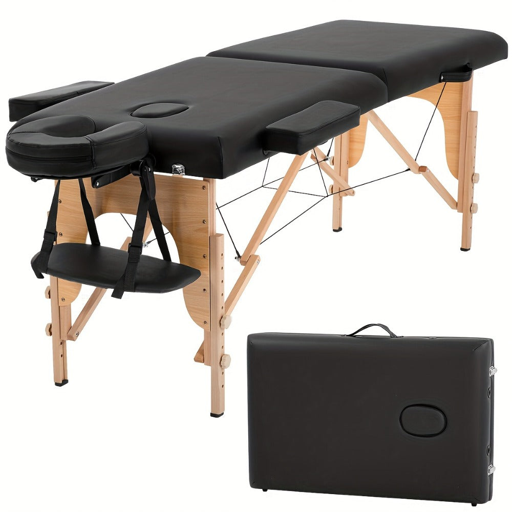 2-Fold Portable Massage Table with Face Cradle & Carrying Bag — Adjustable Height PU Leather Lash Bed for Spa, Tattoo, Esthetician & Home Use, 6 Colors, 2 Sizes - product image