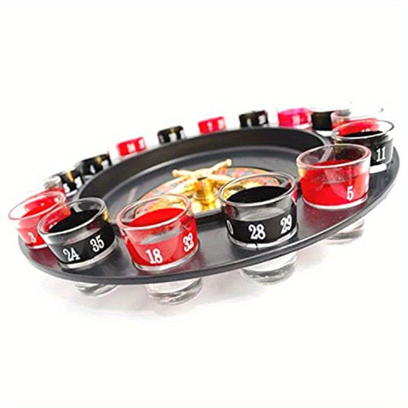 16-Cup Wine Glass Spin Wheel with Metal Components, 2 Balls & Compact Tray, Fun Party Game for Adults, Social Gatherings, Bar Nights & Game Nights (Black) - product image