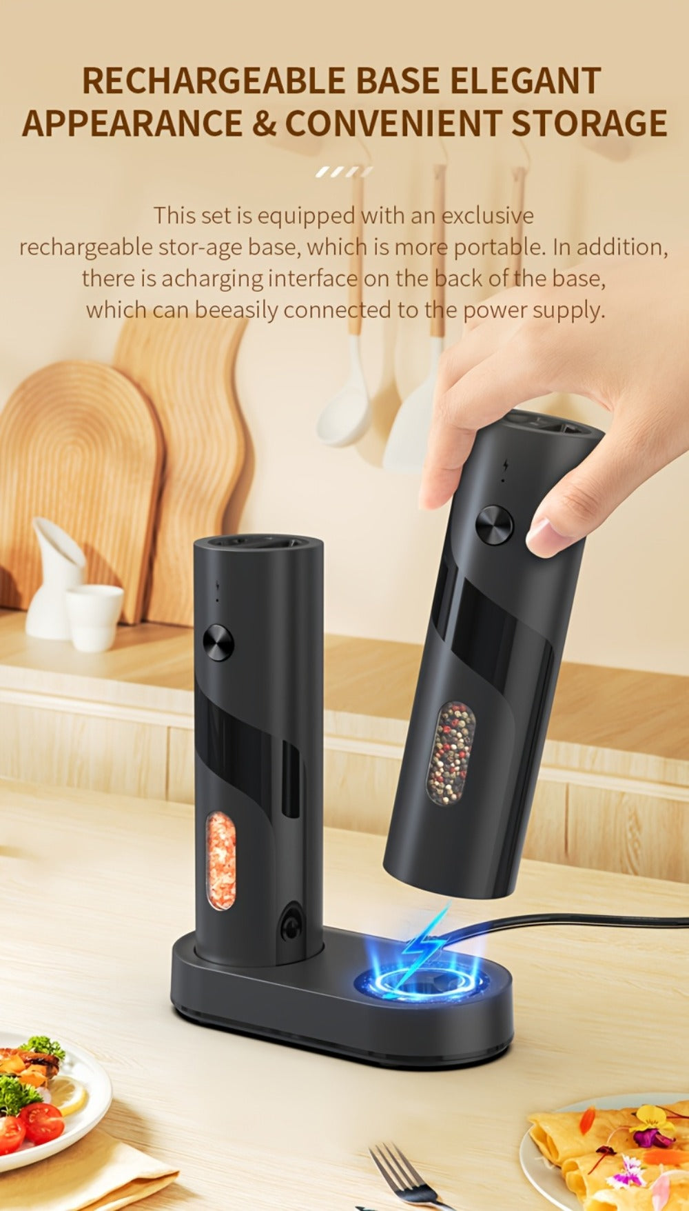 Electric Salt and Pepper Grinder Set – Rechargeable Automatic Mills with LED Light, Adjustable Coarseness & 3.72oz Capacity for Home Kitchen, BBQ, Restaurant & Outdoor Entertaining - product image 21