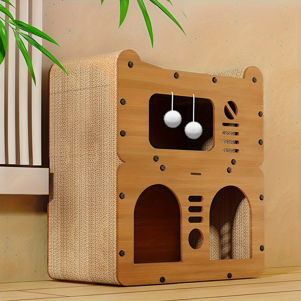 Multi-Level Cat House for Indoor Cats with Dual Scratching Posts, Plush Balls & Ventilation Doors, 21 Inch Spacious Cat Tower for Kittens & Adult Cats, Double - product image