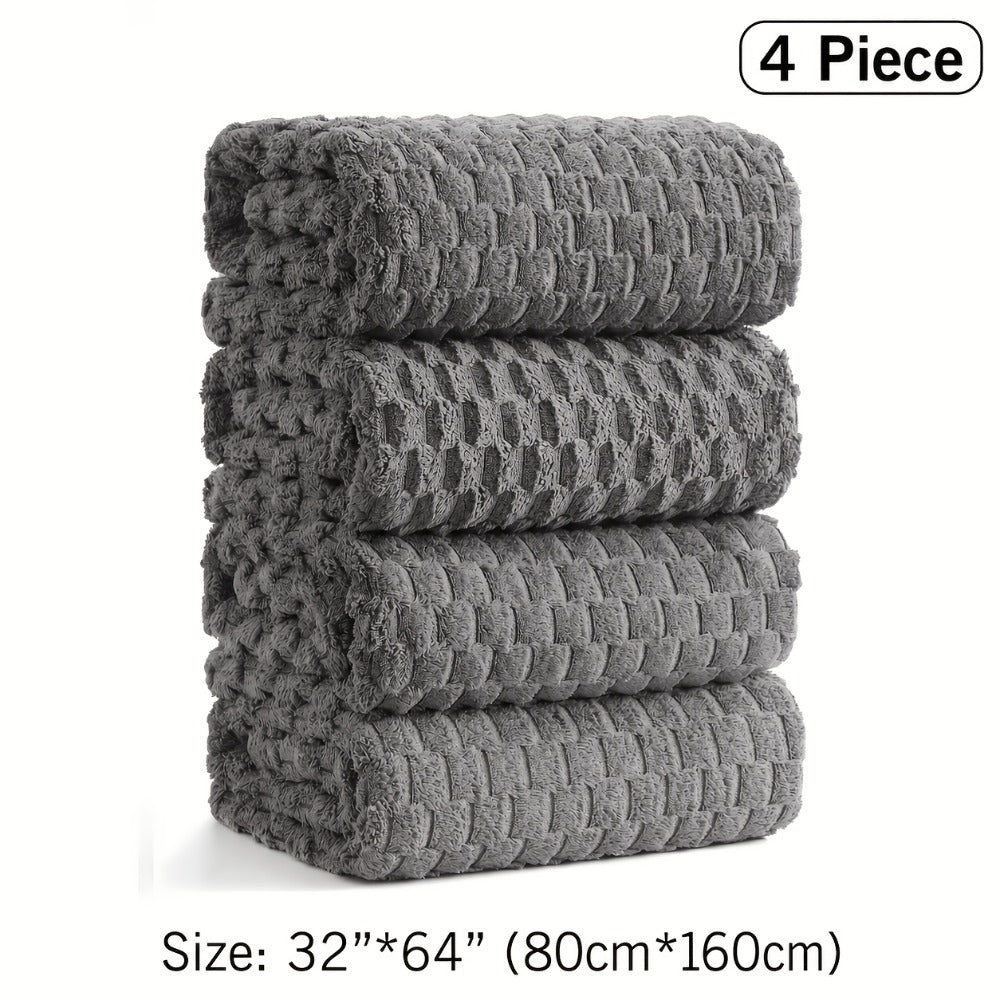 Oversized Bath Towel Set 800GSM 32x64 Inch Extra Large Microfiber - Ultra Soft Quick Dry Striped Spa Grade | Single or 4pcs Random Color | Beige White Light Blue Dark Gray | Modern - product image 7