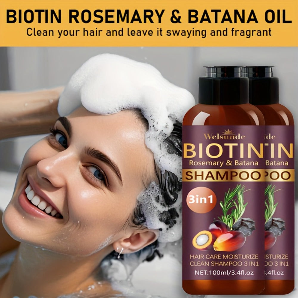 Biotin & Batana Oil Shampoo 2-Pack with Rosemary Extract – 3-in-1 Deep Moisture, Scalp Revitalizer & Damaged Hair Repair, Mild Natural Cleansing Formula, 100ml x2 (3.4 fl oz) - product image 9