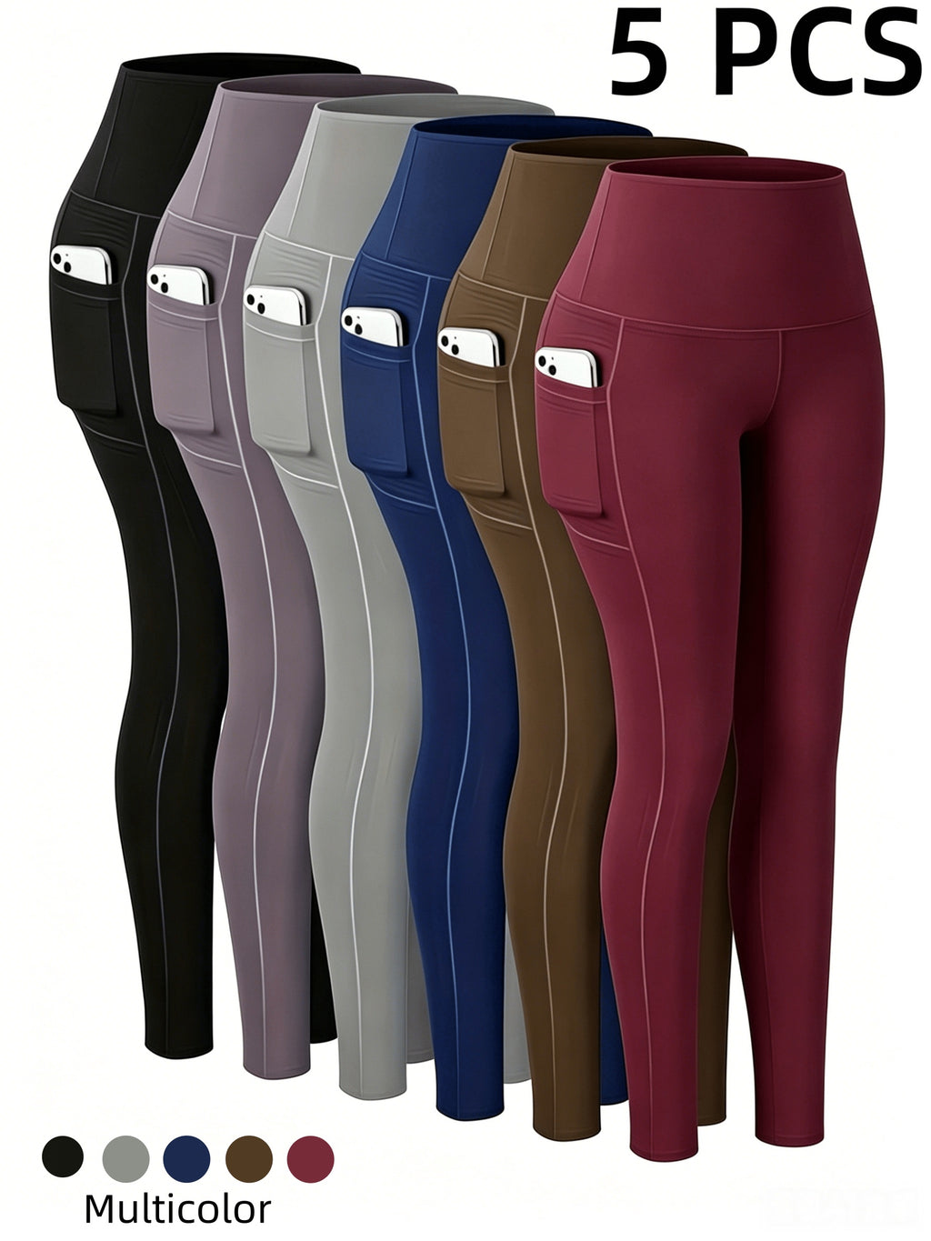 5pcs Women's Hip-lifting& Tummy Control Leggings, Quick-drying, Breathable, Highly Elastic and Soft, Suitable for Gym, Yoga, Pilates, Beach Wear - product image 11