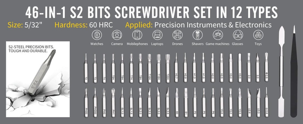 Precision Screwdriver Set 46-in-1, Magnetic Mini Professional Repair Tool Kit with CR-V Steel Phillips Slotted Torx Hex Y-Type Bits for Phone, Laptop, Watch, Game Console, Tablet & - product image 10