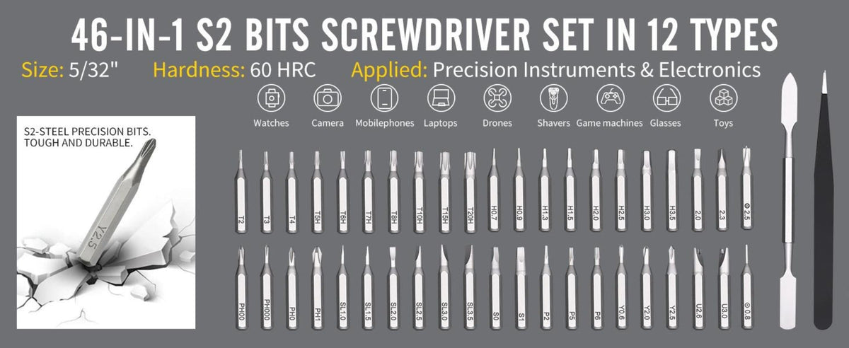 Precision Screwdriver Set 46-in-1, Magnetic Mini Professional Repair Tool Kit with CR-V Steel Phillips Slotted Torx Hex Y-Type Bits for Phone, Laptop, Watch, Game Console, Tablet & - product image 10