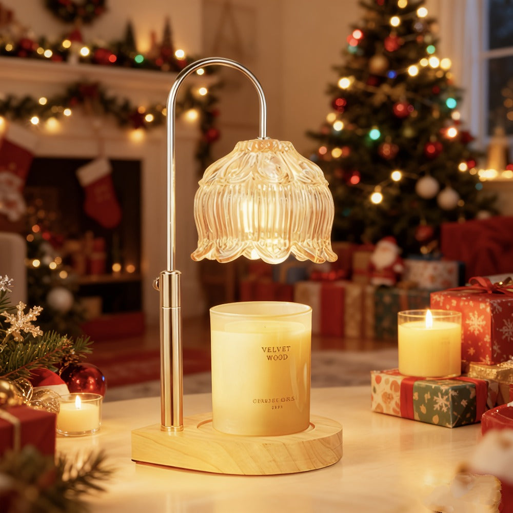 Electric Candle Warmer with Timer, Crystal Wax Melt Warmer Lamp, Adjustable Temperature, Lily Shape Glass Candle Warmer for Scented Jar Candles, 2/4/8 Hour Timer, Holiday Home Deco - product image