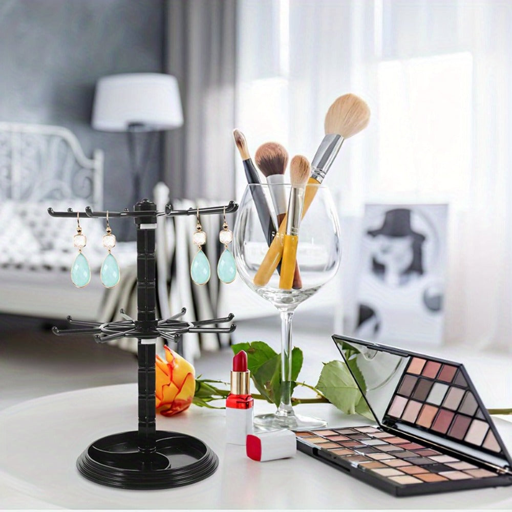 Rotating Jewelry Stand 2-Tier Black – Necklace Bracelet Earring Organizer Display Rack, Plastic Hanging Jewelry Tower for Dressing Table Counter, Keychain Holder, No Electricity Ne - product image 10