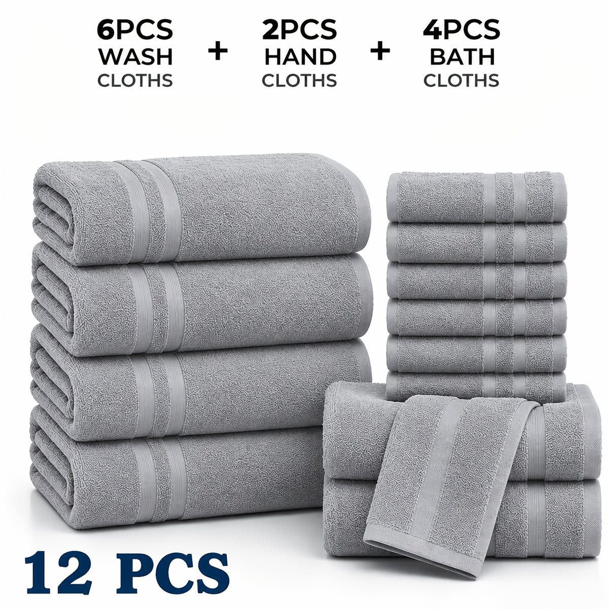 24 pcs Bath Towel Sets, Solid Color Cotton Blend Bathroom Towel, 8/4 Bath Towels +4/2Hand Towels + 12/6Washcloths, Multiple Colors Available, Soft and - product image 18