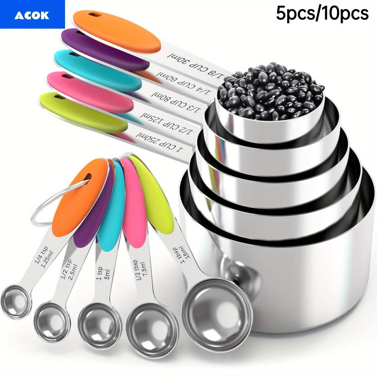 Measuring Cups and Spoons Set 10-Piece Stainless Steel with Silicone Handle – Precise Baking & Cooking Measurement Tools | Dishwasher Safe | Christmas Kitchen Gift - product image 15