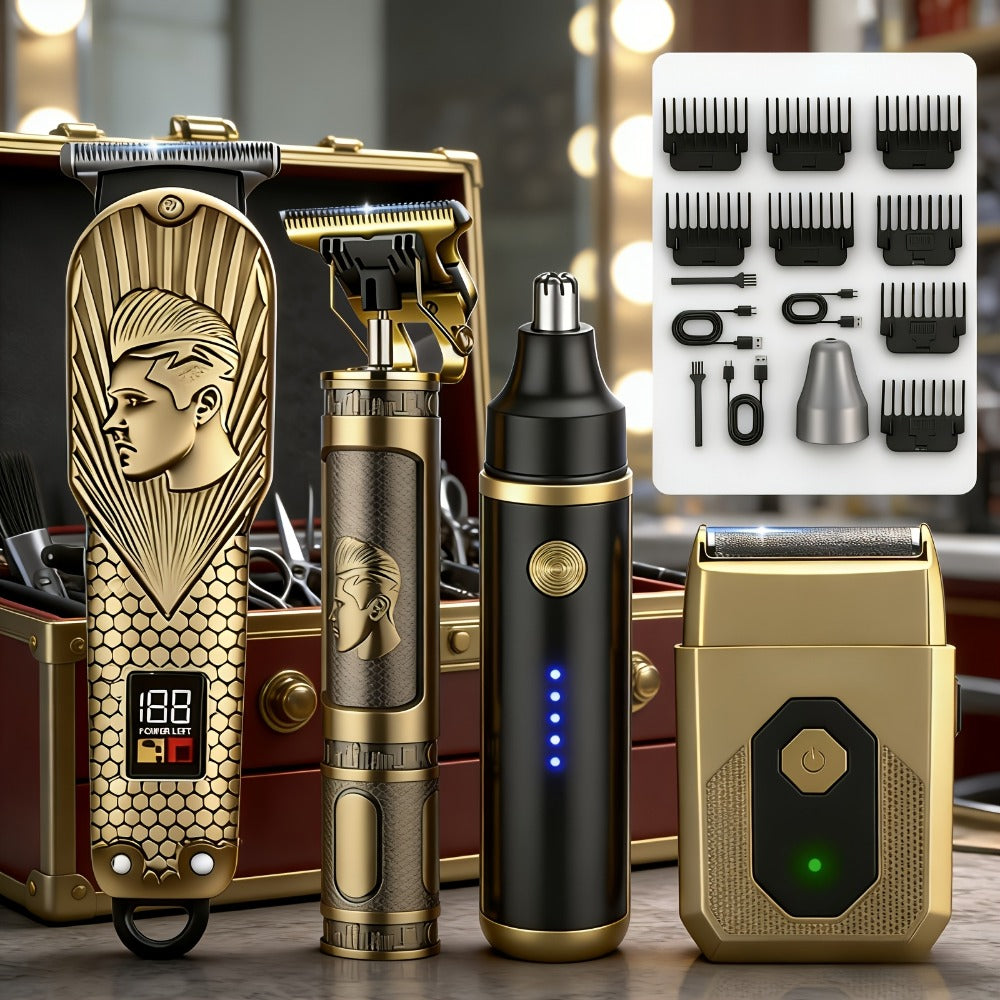 Hair Clipper & Trimmer Set 4-Piece for Men — Professional Barber Kit with Nose Trimmer, Detail Trimmer, Guide Comb, LED Display & USB Rechargeable, Home & Travel Grooming Gift - product image 10