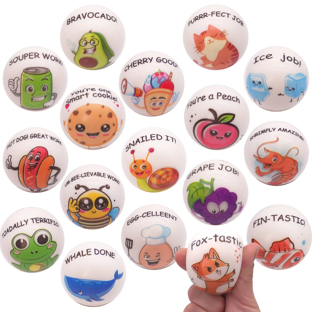1.18 Inch Soft TPU Sensory Balls with Inspirational Quotes, Cartoon Animal Theme, Classroom Party Favors & Team Building Gifts – Motivational Animal Squeeze Stress Balls 24 Pack