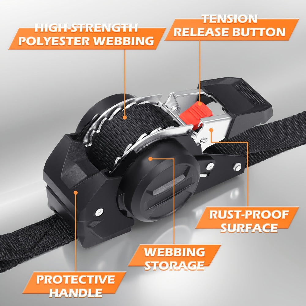 Retractable Ratchet Straps with Extension Strap – Heavy Duty Auto Self-Retracting Tie Down Cargo Straps for Truck Trailer Motorcycle Moving & Appliances - product image 3