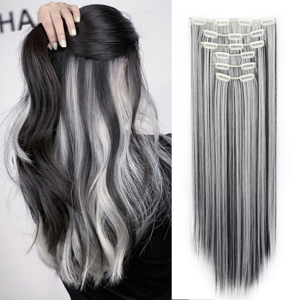 Space Gray Clip In Hair Extensions 6 Piece Set 24 Inch Heat Resistant Synthetic Fiber – Instant Length & Volume for Women | Daily Wear Halloween Costume Cosplay Party Gift - product image 9