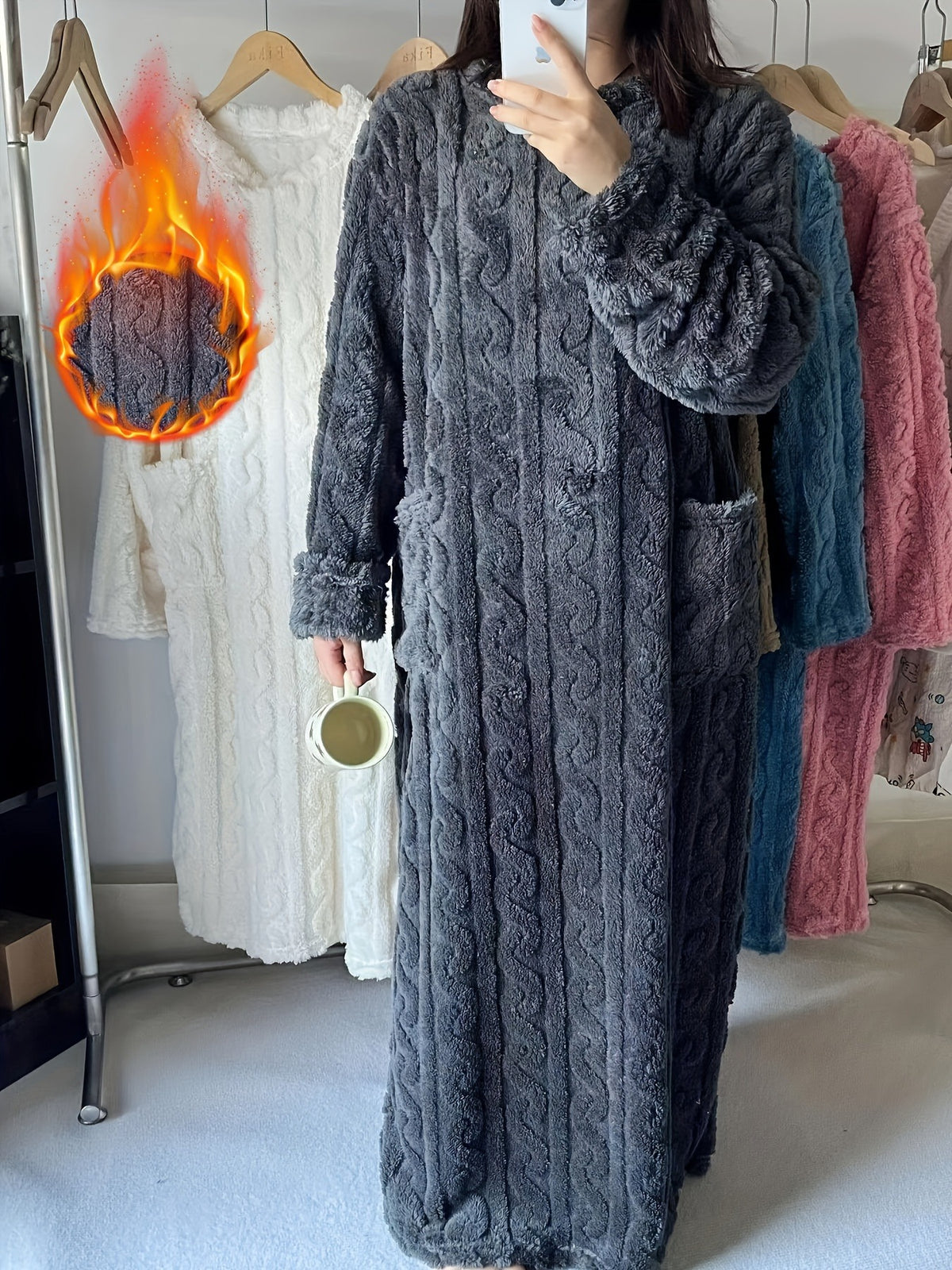 Ladies' Thickened Coral Bathrobe, Super Soft and High-quality Winter Pajamas with Pockets, Machine-washable Long-sleeved Round-neck Bathrobe, Comfortable and - product image 15