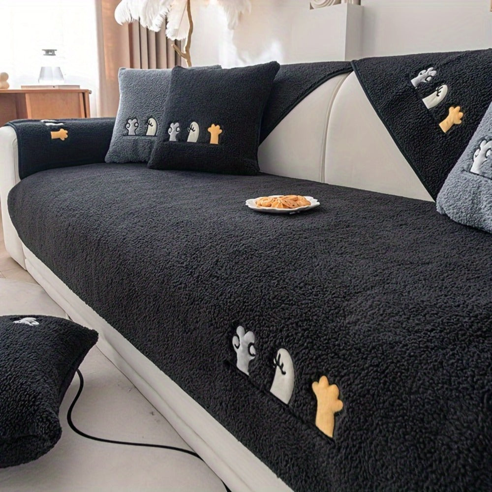 Plush Shearling Sofa Cover Non-Slip Pet-Friendly Couch Protector Animal Bone Embroidery Soft Warm for Living Room Bedroom Office 2 3 4 Seater - product image 12