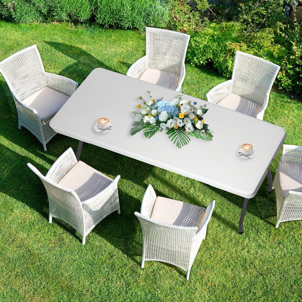 4ft/6ft Plastic Folding Table, Portable Dining Table Indoor Outdoor with Carrying Handle, Locks, Picnic Table -White - product image 2
