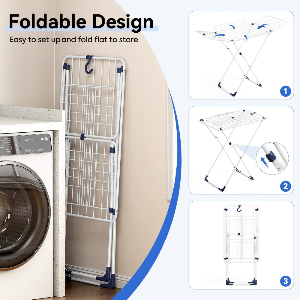 Clothes Drying Rack Foldable 4-Wing Large Capacity Metal Laundry Rack Free Standing Indoor Outdoor Space Saving Airer 55x38 In - product image 5