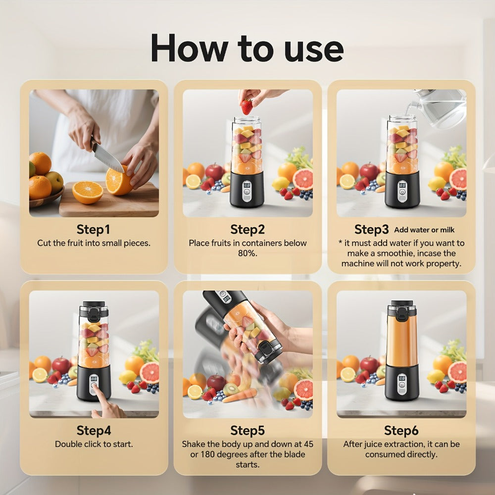 Portable Smoothie Blender USB-C Fast Charge 6-Blade Stainless Steel – Digital Timer Battery Display High-Speed Ice Crush No-Spill Lid | Protein Shake Gym Travel Blender in Black Pi - product image 24