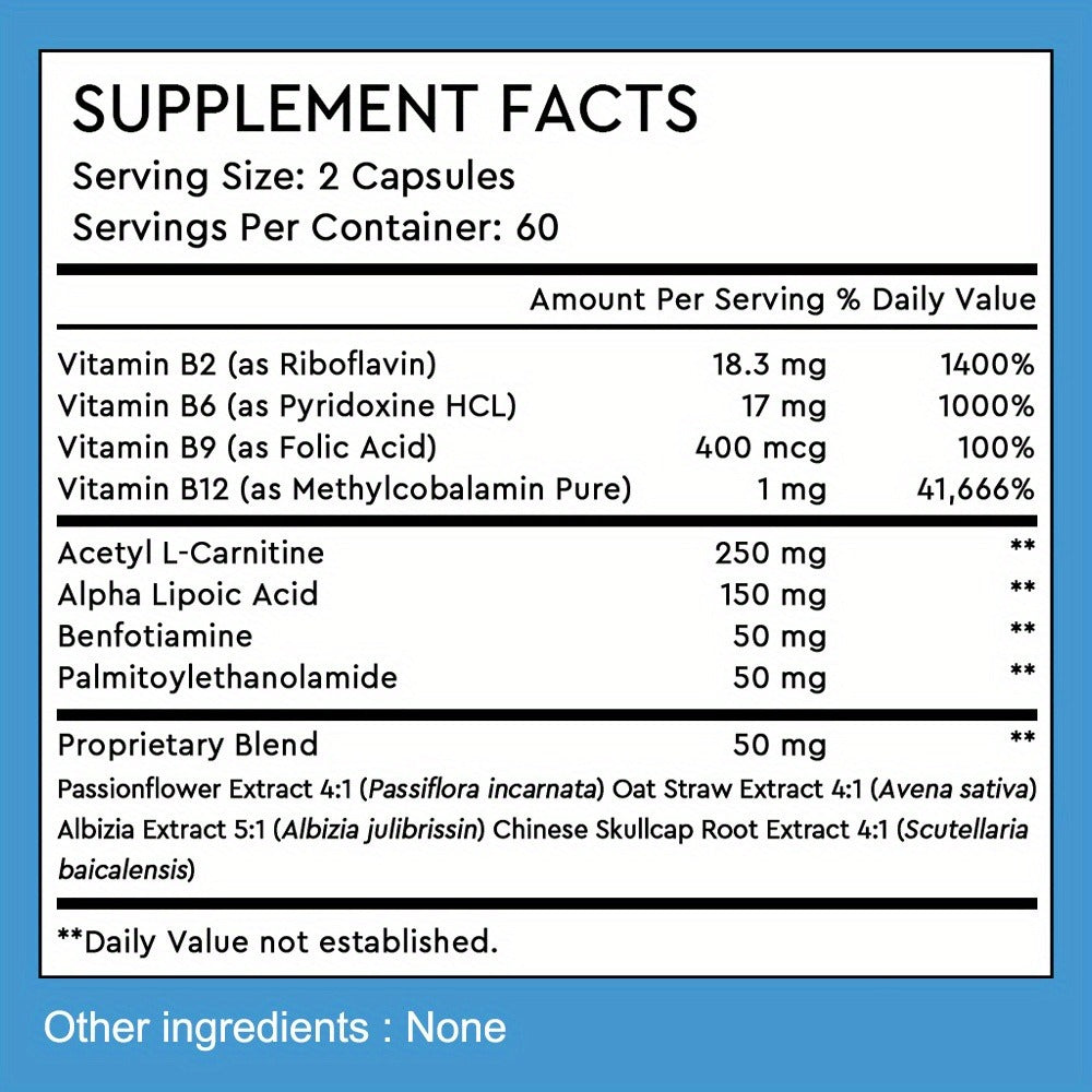 Neuro Health Support Supplement 120 Capsules with 12 Essential Vitamins & Antioxidants for Nervous System, Brain & Cognitive Health, Energy & Focus for Men & Women - product image 2