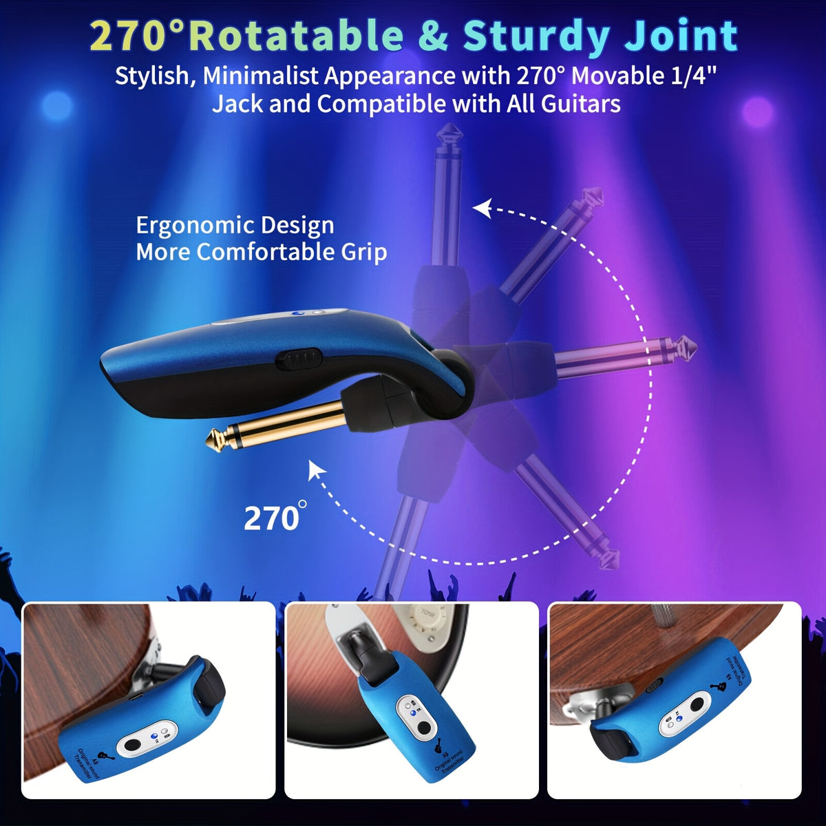 Wireless Guitar System 2.4GHz Built-in Rechargeable Lithium Battery 270°Rotatable Audio Wireless Transmitter Receiver for Acoustic Guitar Bass Violin Keyboard - product image 7