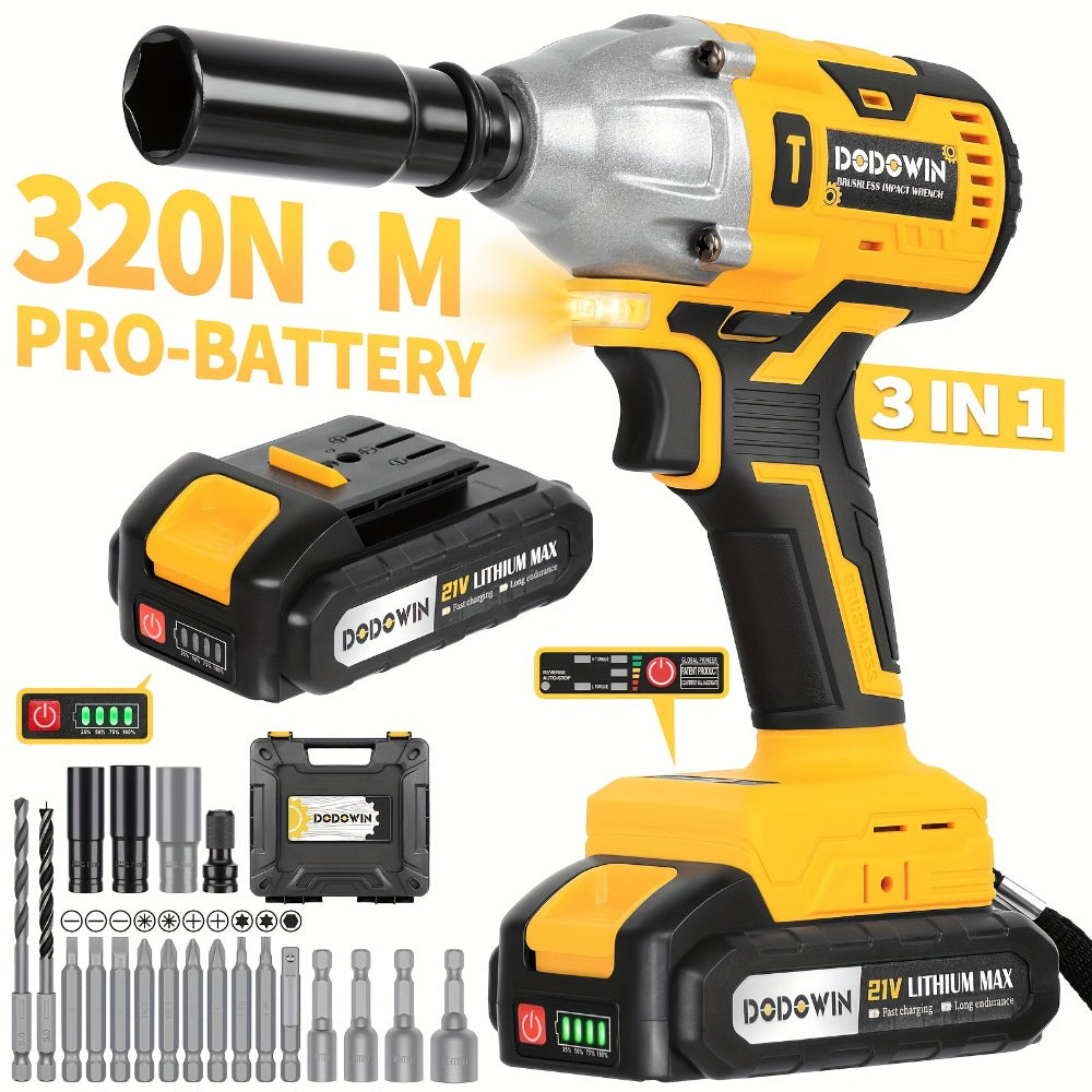 High Torque Impact Wrench Kit 320NM / 1000NM Brushless Cordless – 21V with 2.0AH / 4.0AH Batteries, Quick Charger, 6 Sockets & Full Accessories, Electric Impact Gun for Car Repair, - product image 5