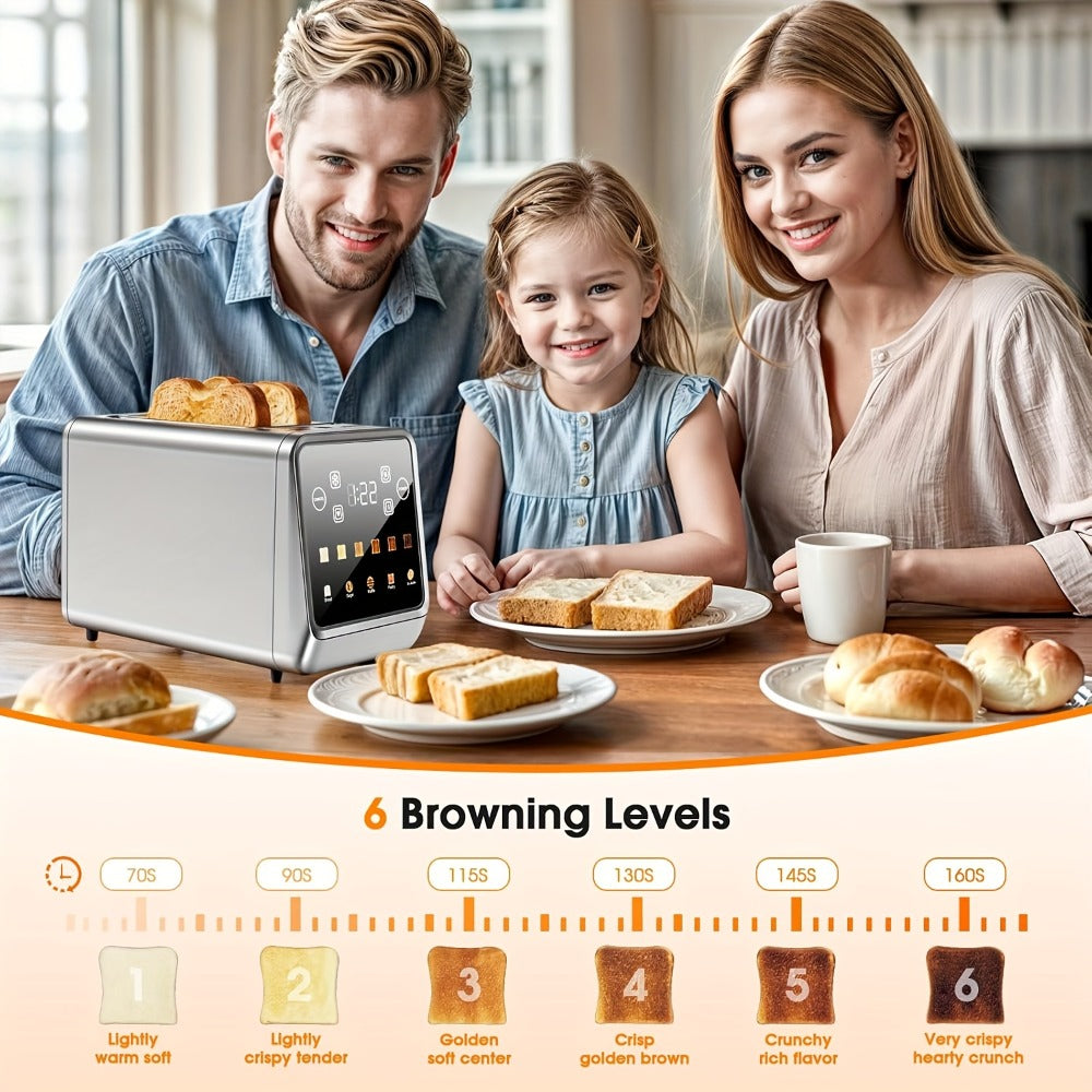 Smart Digital Toaster 2 Slice Touch Screen – Stainless Steel with Memory Function, 5 Bread Types, 6 Shade Settings, 1.5-Inch Wide Slot, 900W Fast Toasting for Home Kitchen - product image 7