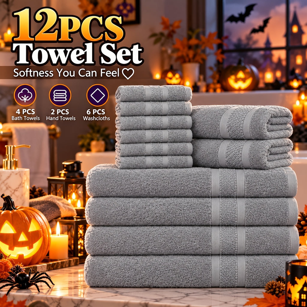 24 pcs Bath Towel Sets, Solid Color Cotton Blend Bathroom Towel, 8/4 Bath Towels +4/2Hand Towels + 12/6Washcloths, Multiple Colors Available, Soft and - product image 3