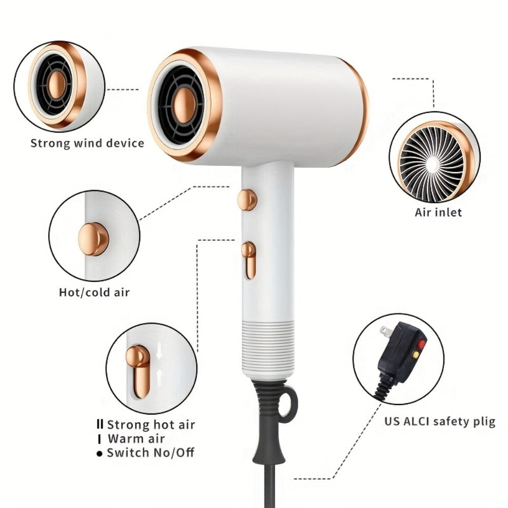Ionic Hair Dryer 1600W with Diffuser Concentrator Nozzle 2 Speed 3 Heat Settings Cool Shot ALCI Safety Plug Brushed Motor Anti-Frizz Portable Blow Dryer for Straight Curly Wavy Hai - product image 5