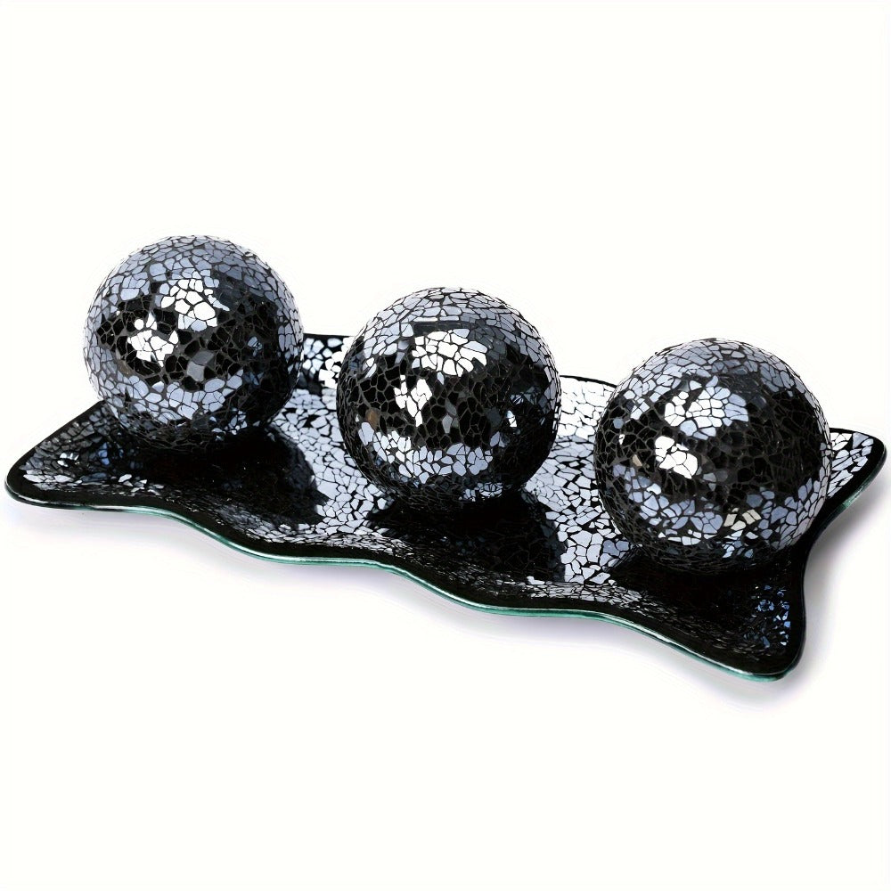 Decorative Glass Balls for Bowls 3 Inch Set of 3 with Glass Tray, Bowl Fillers Centerpiece Table Decorations for Home Decor Living Room Dining Coffee Table, Silver Black Gold Green - product image 3