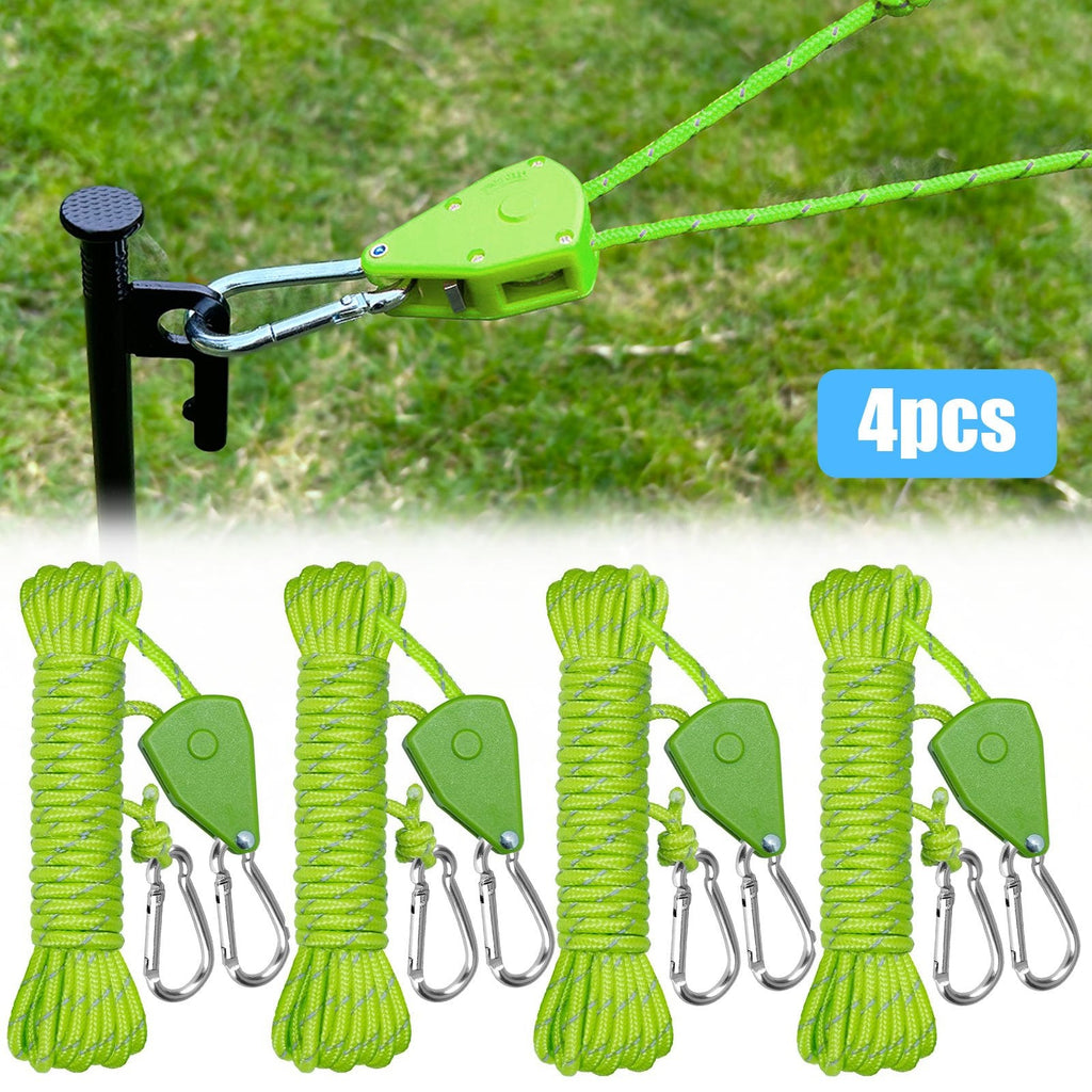 Reflective Camping Rope 4pcs 4M Adjustable Nylon Tent Guy Lines Windproof Ratchet Pulley for Tent Canopy Gazebo Tarp Outdoor - product image