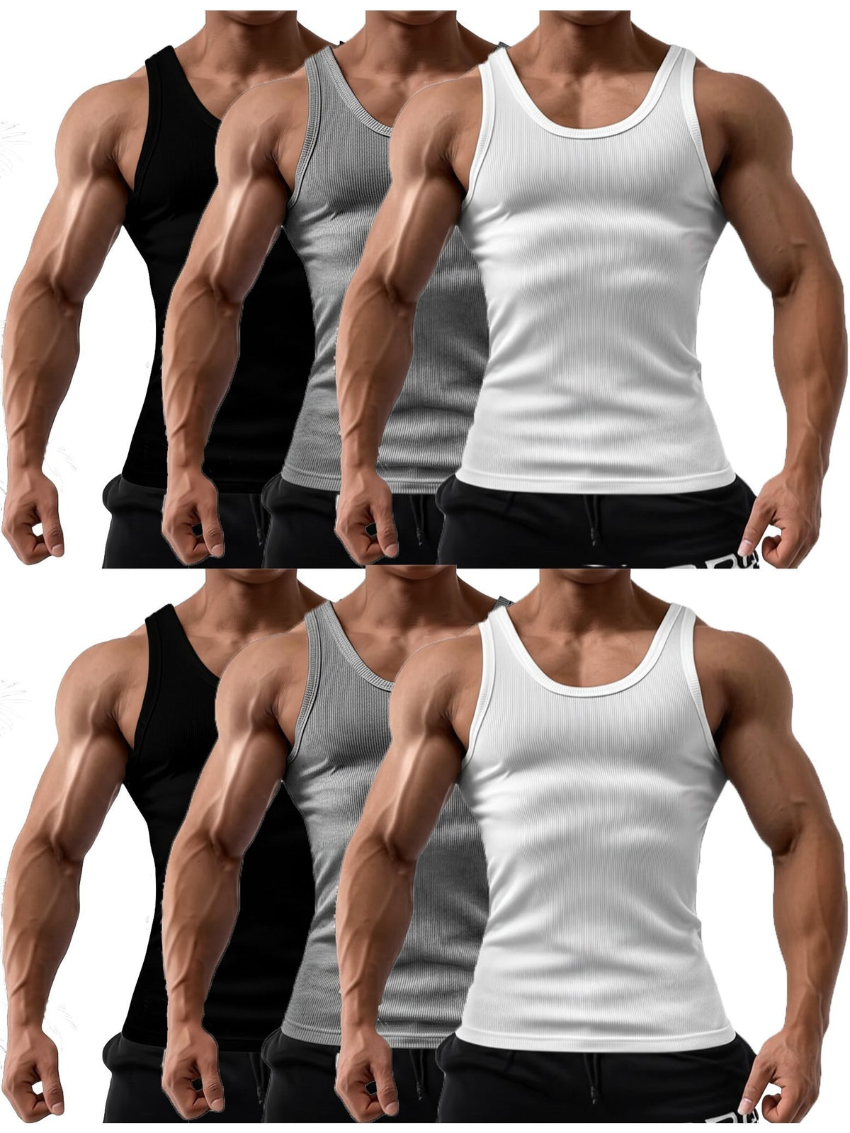6 Pcs Men's Solid Color 100% Cotton Tank Tops Crew Neck A Shirt Daily Wear Basic Underwear Regular Fit, Ribbed Texture Sleeveless Vest For Gym and Casual Wear - product image 7
