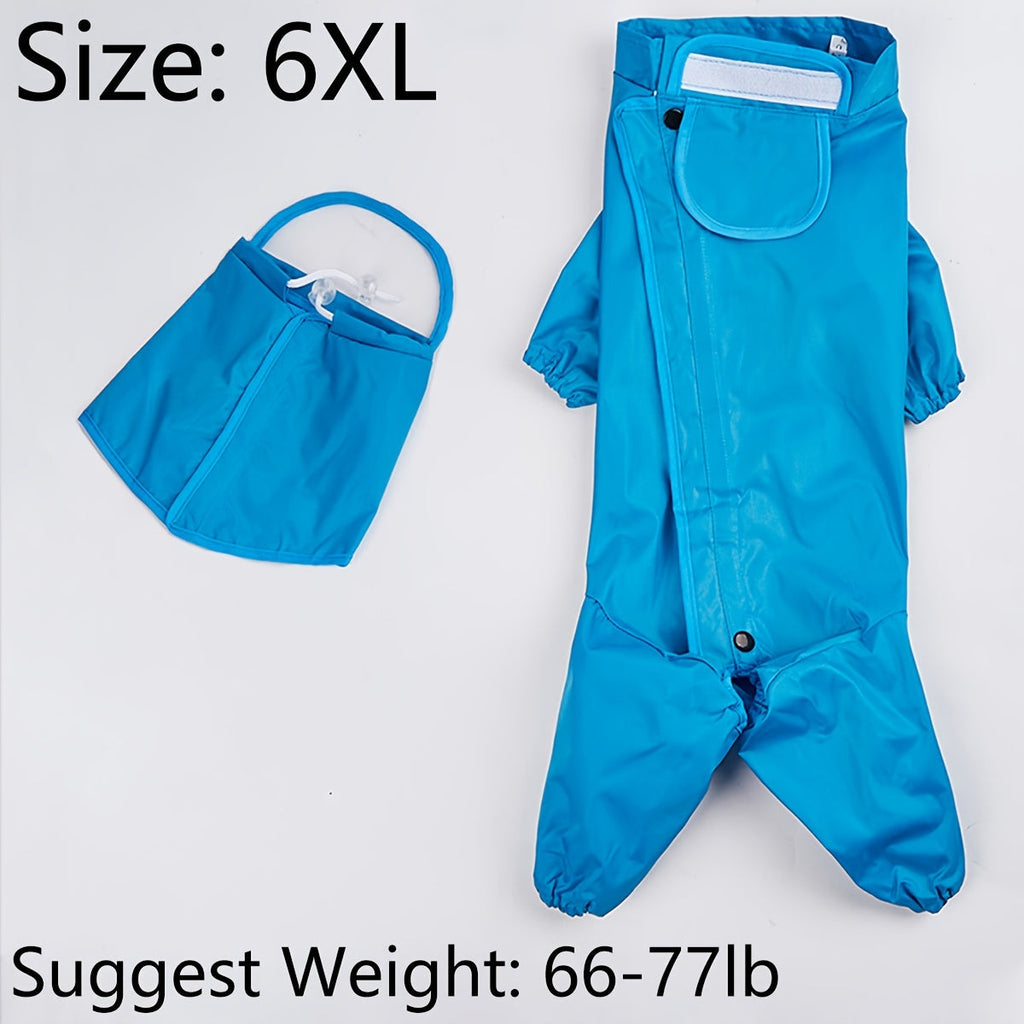 Dog Raincoat Full Body Waterproof | Blue Polyester Rain Jacket with Hood & Footies for Small Medium Large Dogs, Hassle-free Hook-and-Loop Closure, All-Breed - product image 4