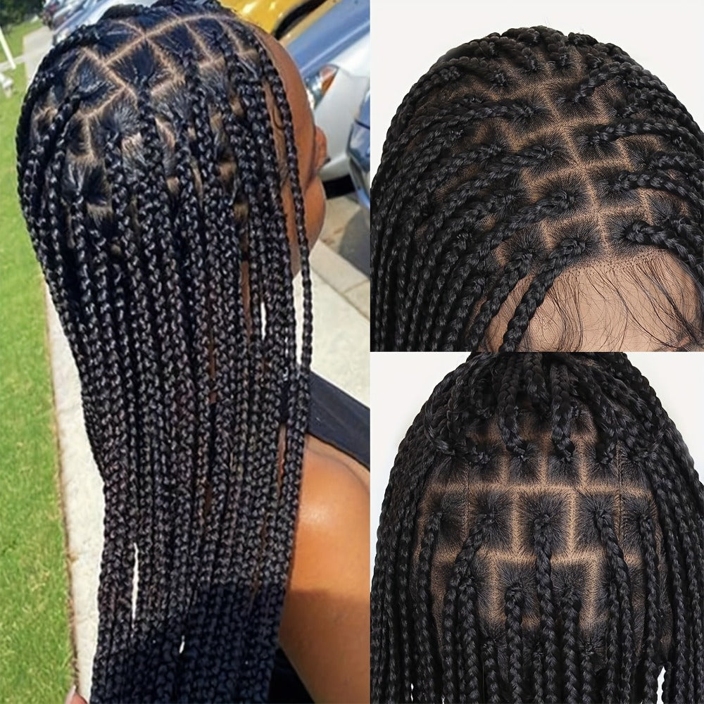 Curly Braid Full Lace Wig 40 Inch Handmade Lace Frontal Natural Black Extra Long Cascading Braids Protective Style for Women | Special Events Weddings Parties - product image 7