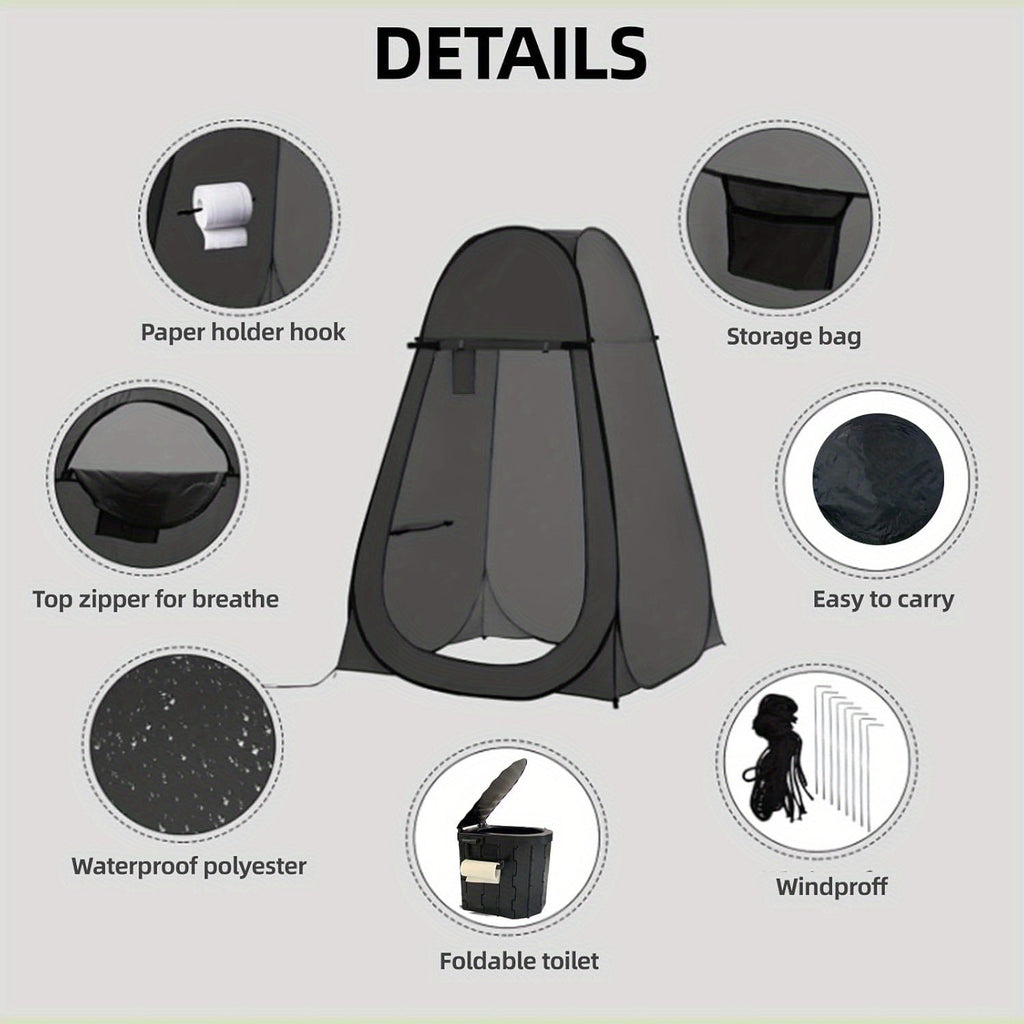 Pop-Up Privacy Tent with Carry-along Camping Toilet for Adults | Ground Stakes & Windproof Ropes for Camping | Foldable Outdoor Shower Changing Potty Tent Kit with 12 Toilet Bags | Hiking | Travel & Picnics