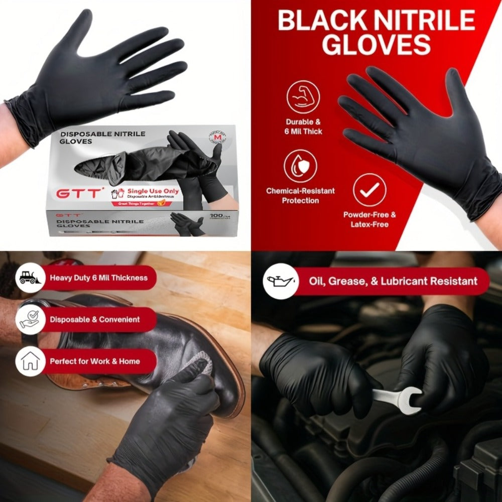 Nitrile Disposable Gloves 200 Count, Black Latex-Free Powder-Free Exam Gloves, Touchscreen Compatible, Chemical Resistant, Flexible Form-Fitting for Kitchen Automotive Industrial M - product image 6