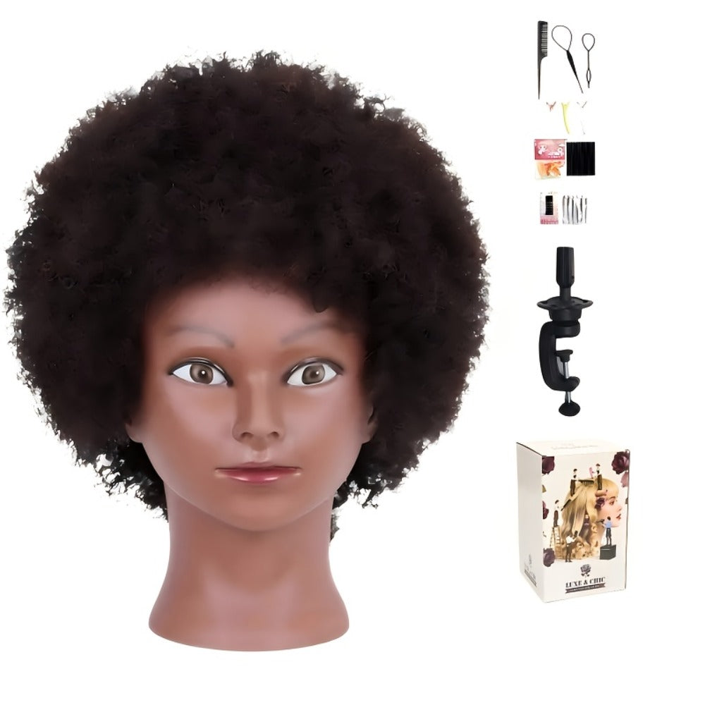 Mannequin Head Human Hair Afro Curly with Clamp Cosmetology Practice Training Head for Hairdresser Braiding Styling Cutting 4 Styles Natural Black - product image 3