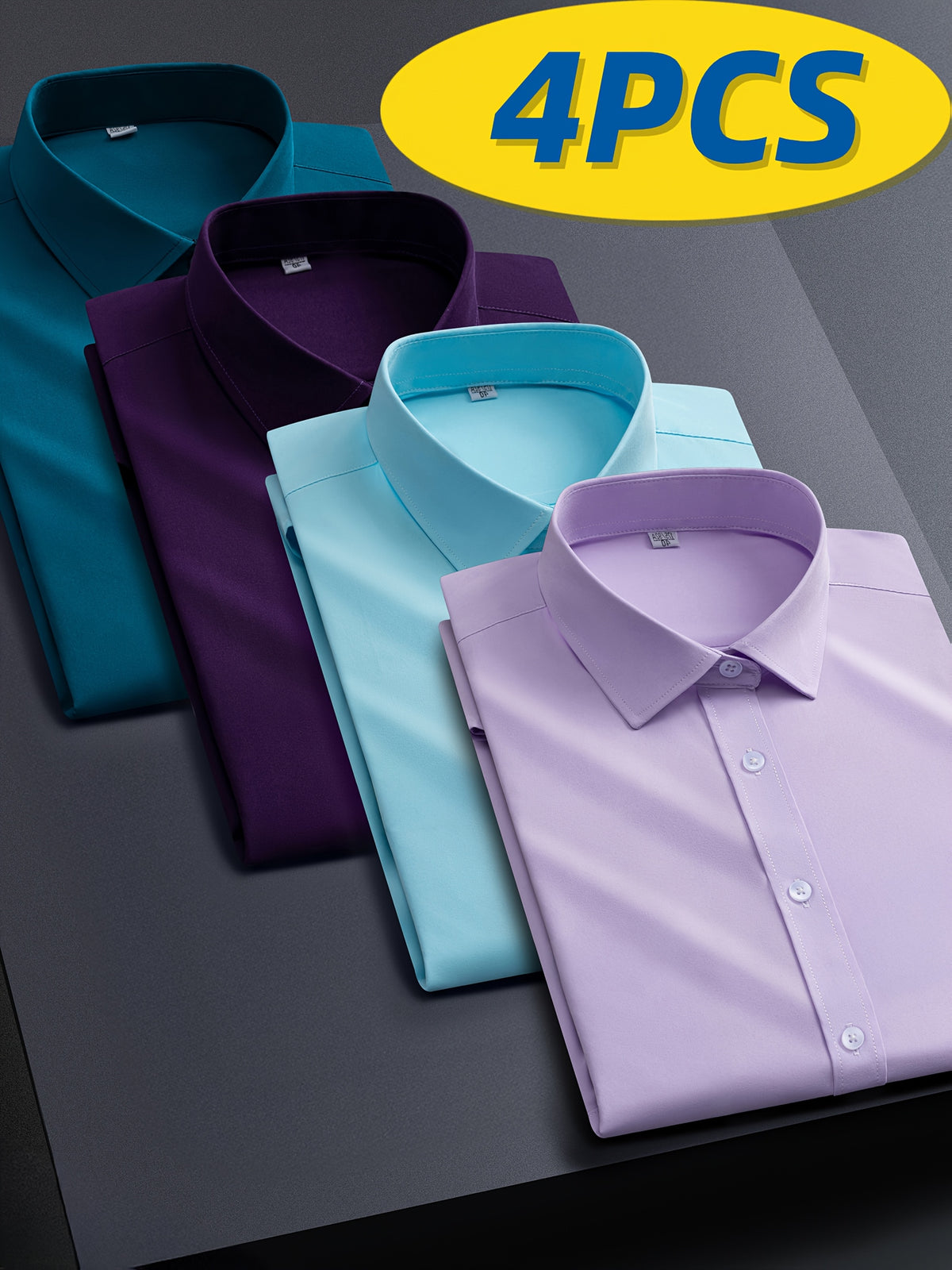 4pcs Men's Stretch Long Sleeve Dress Shirts - Professional Business Casual Blouses with Classic Collar, Solid Color, Comfortable & Stylish for Office - product image 17