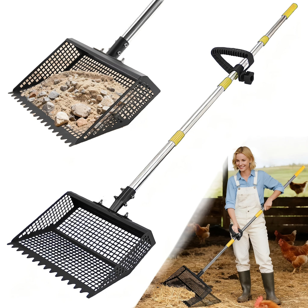 76" Stainless Steel Handle, Shatterproof Sand Sifting Shovel for Litter Box, Chicken Coop, Horse Stable & Barn Stall Cleaning, 13 Inch | Cat Litter Scooper - product image