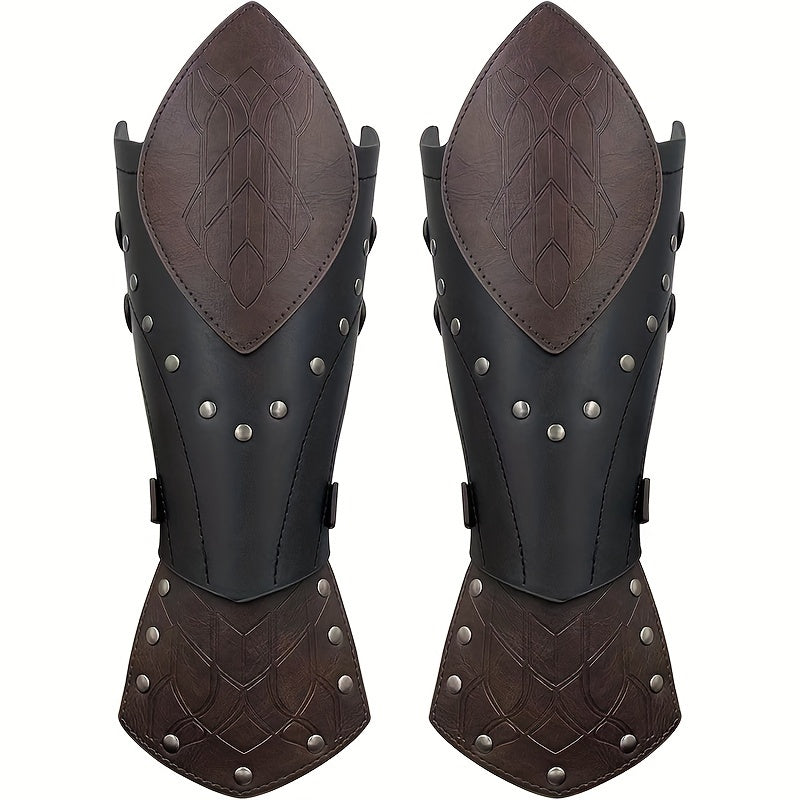 Halloween Knight Gloves LARP Cosplay Renaissance Faire Role Play Costume Prop, Black | Elf Arm Guards 2pcs Medieval Embossed Faux Leather Fantasy Buckle Armor - product image 11