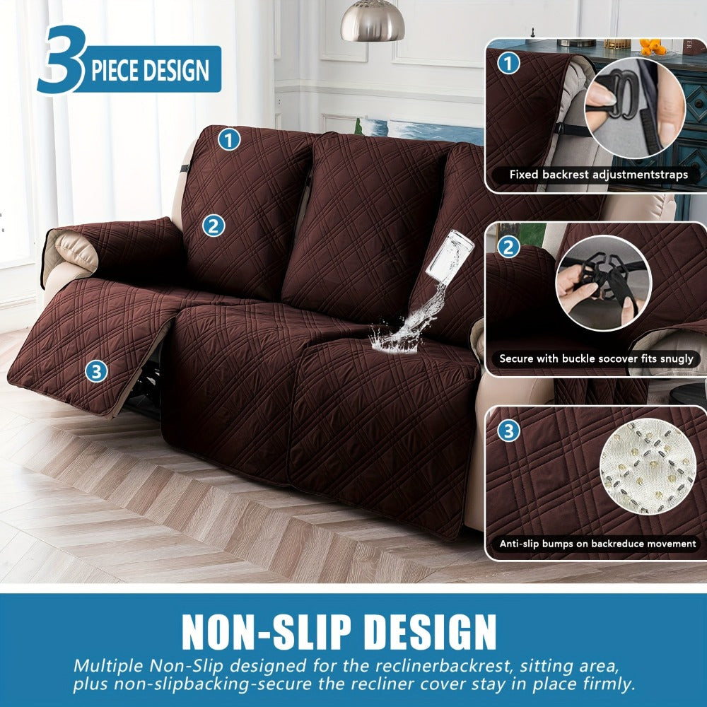 Waterproof Recliner Slipcover 3pcs Set | Non-Slip Quilted Elastic Recliner Chair Cover, Furniture Protector for Living Room Bedroom Office, 8 Colors - product image 10