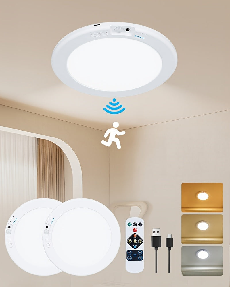 2pcs Rechargeable LED Induction Ceiling Light, 3-speed Lighting Mode, Motion Sensor With Remote Control, Magnetic Design, Easy Installation, 5500mAh Large - product image 10