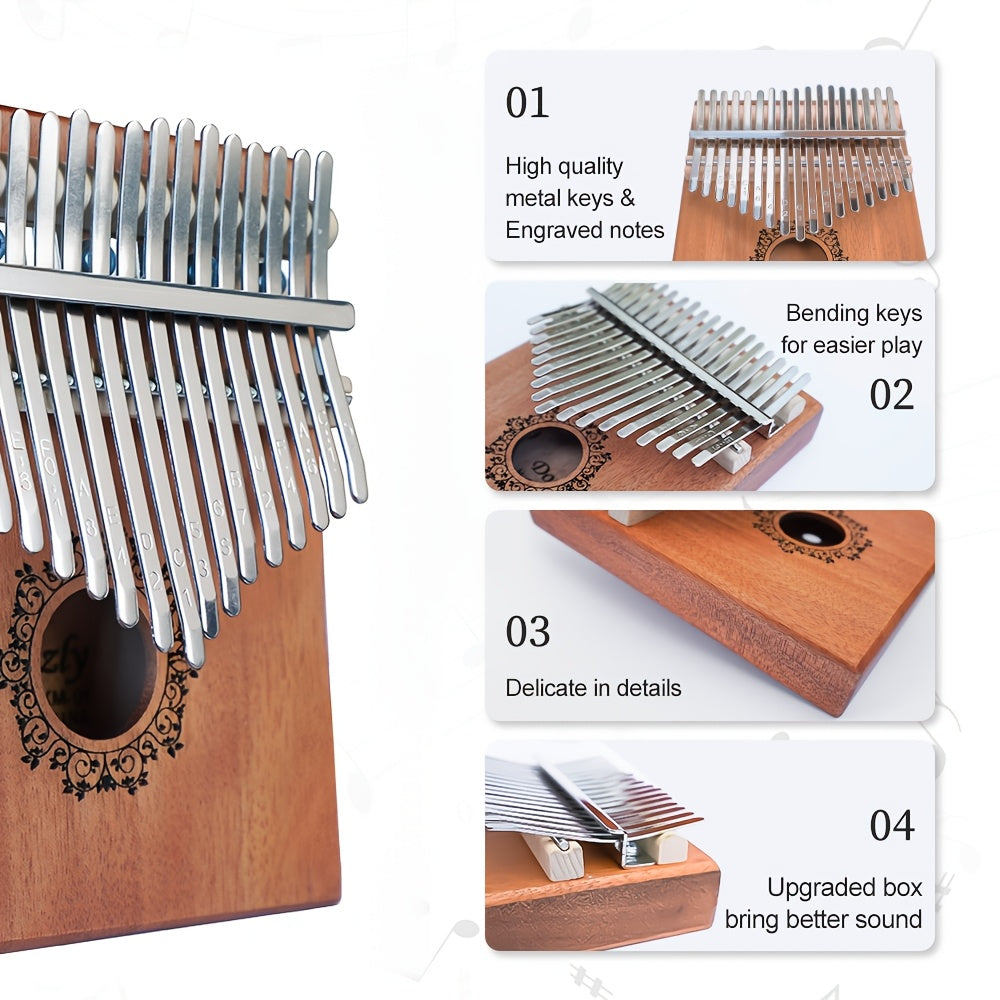 Portable 17 Key Thumb Piano, Finger Piano, Vintage Style Finger Piano With Learning Guide and Tuning Stick For Beginners - product image 7