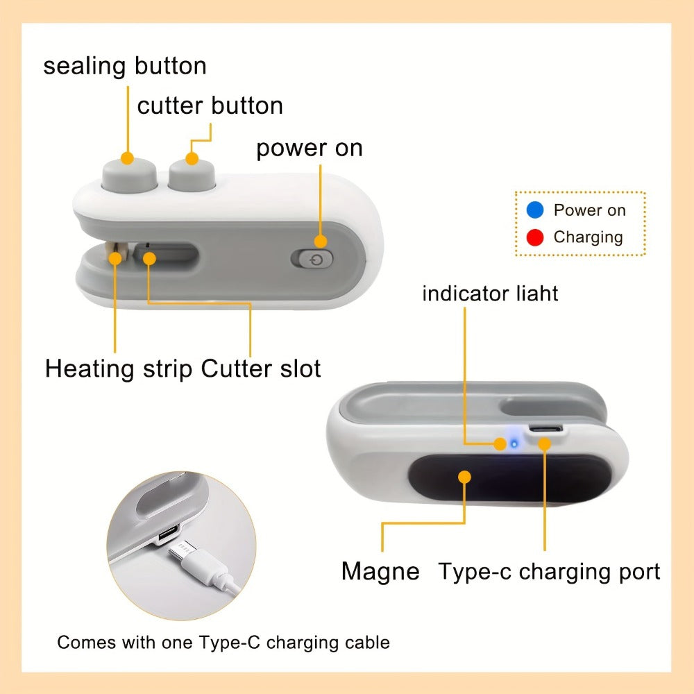 Mini Bag Sealer 2-Pack USB-C Rechargeable 2-in-1 Heat Seal with Cutter – Magnetic Storage Bag Resealer for Plastic Snack Food Bags | Airtight Freshness Keeper Portable Kitchen Gadg - product image 6