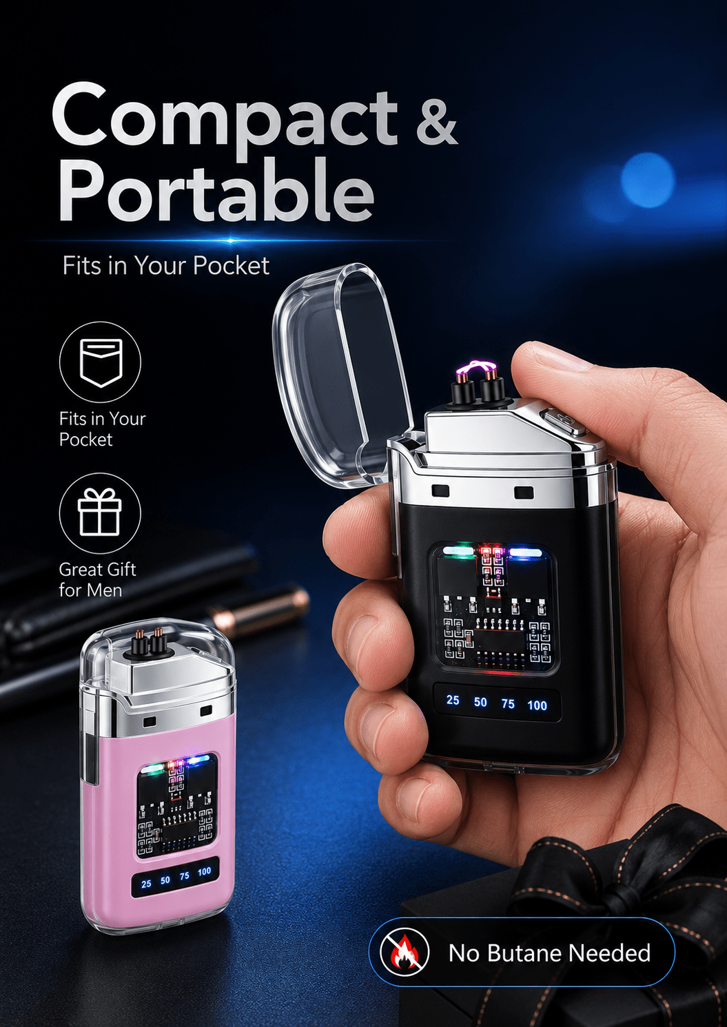 USB-C Rechargeable Plasma Lighter, Windproof Flameless Double Arc Electric Lighter with LED Battery Display, Transparent Portable Lighter for Candles, Camping - product image 14