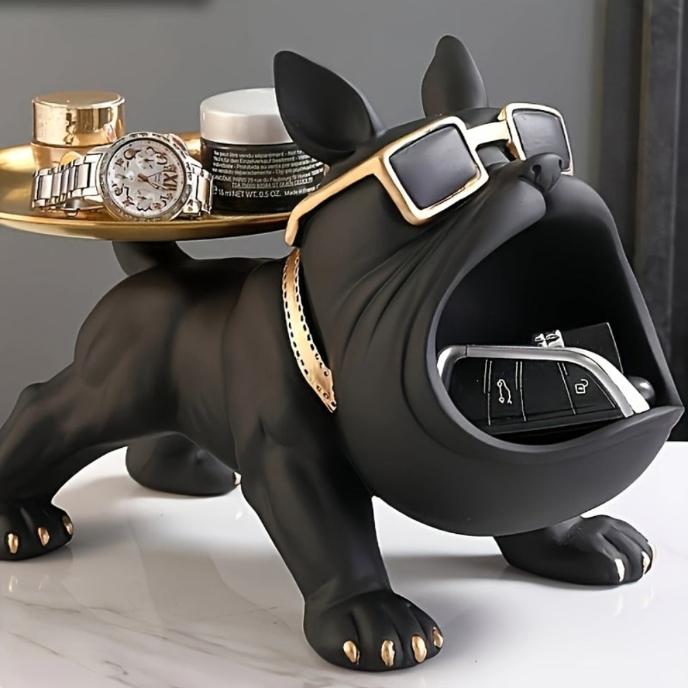 Resin Pug Bulldog Decorative Tray Statue | Dog Tray Organizer for Keys Jewelry Candy Earrings | Modern Art Home Decor Sculpture for Entryway Desk Office Dining Table | Unique Dog L - product image 2