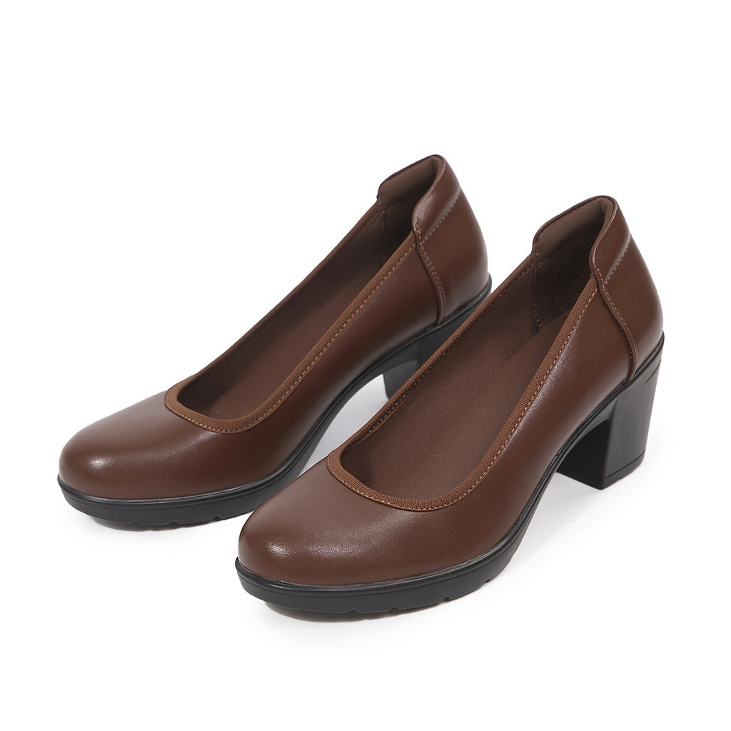 Women's Block Heel Pumps Work Shoes Office Lady Round Toe High Heels Dress Shoes, Women Shoes - product image 3