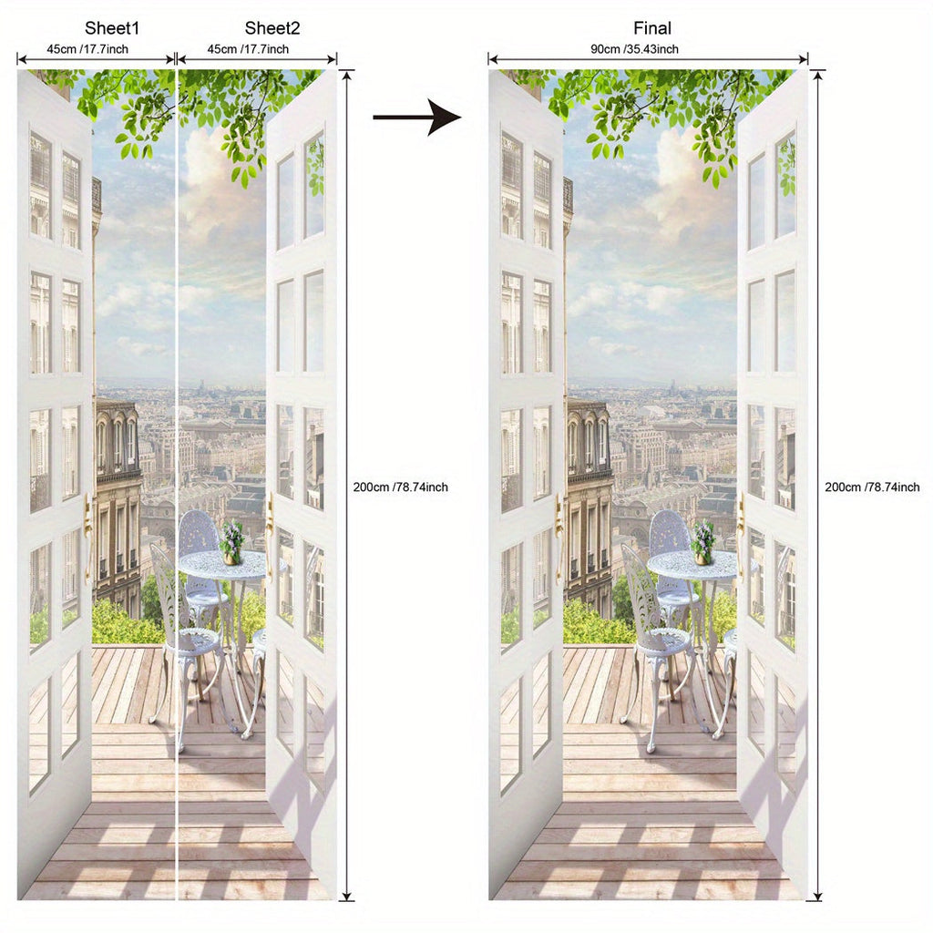 Door Sticker Balcony Scenery Wall Mural – Removable Waterproof Peel & Stick Large Wall Art for Bedroom & Living Room, Faux Window View Home Decor, 35.43 x 78.74 Inches - product image 17