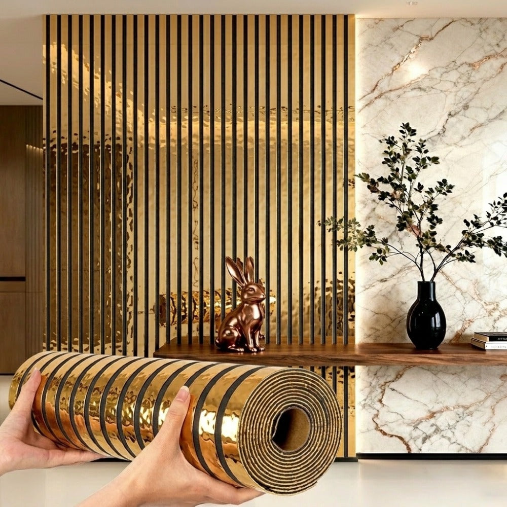 3D Mirror Slat Wall Panel Self-Adhesive Peel and Stick Gold Silver Metallic Grid Wall Sticker for TV Background Wall Ceiling Curved Edges Home Decor Art Easy Install - product image 9